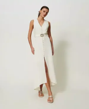 Long Linen Blend Dress - Ivory