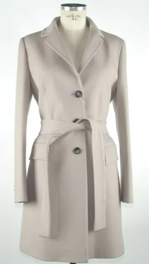 Made in Italy Elegant Virgin Wool Gray Belted Jacket