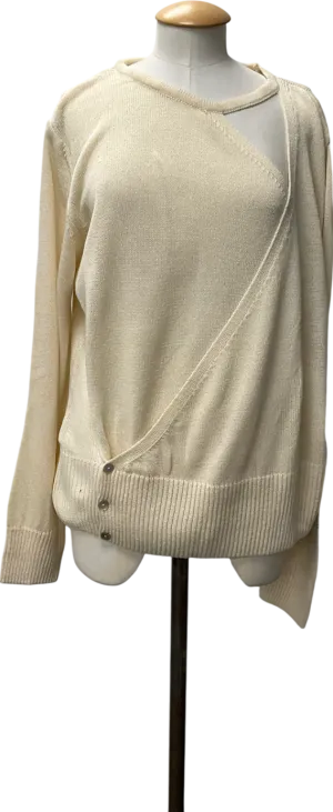 MANGO Cream Knitted Wrap Top In White UK L