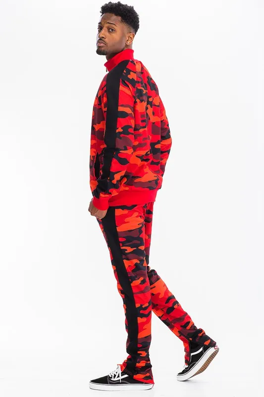 MEN FULL CAMO WITH STRIPE TRACK BOTTOM PANTS