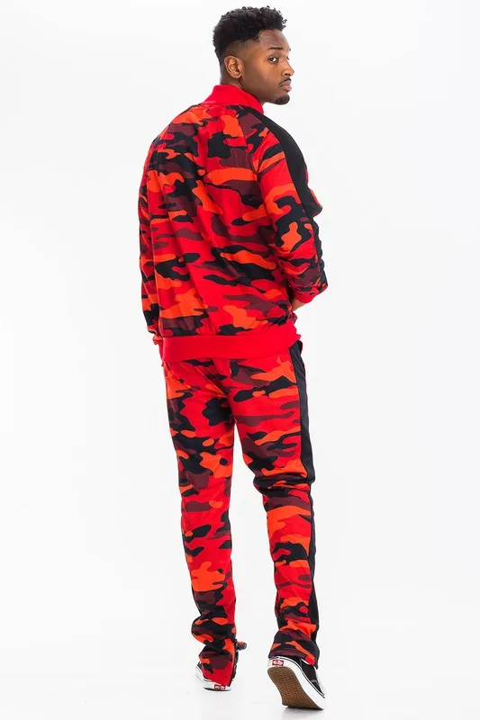 MEN FULL CAMO WITH STRIPE TRACK BOTTOM PANTS