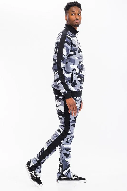 MEN FULL CAMO WITH STRIPE TRACK BOTTOM PANTS