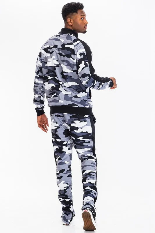 MEN FULL CAMO WITH STRIPE TRACK BOTTOM PANTS