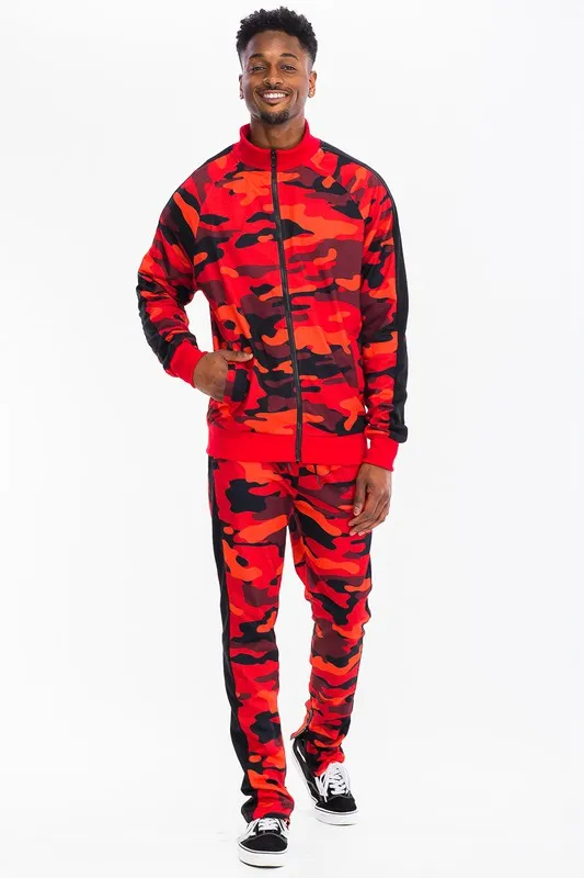 MEN FULL CAMO WITH STRIPE TRACK BOTTOM PANTS