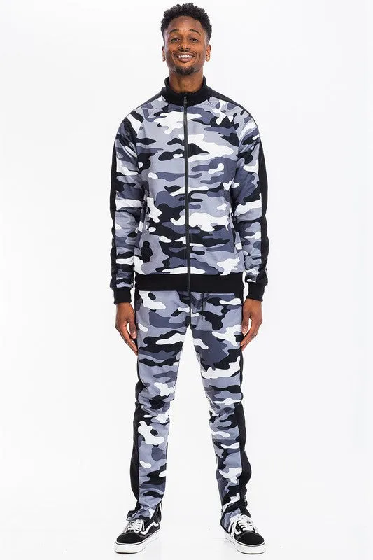 MEN FULL CAMO WITH STRIPE TRACK BOTTOM PANTS