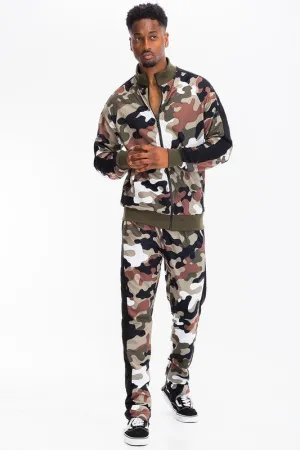 MEN FULL CAMO WITH STRIPE TRACK BOTTOM PANTS