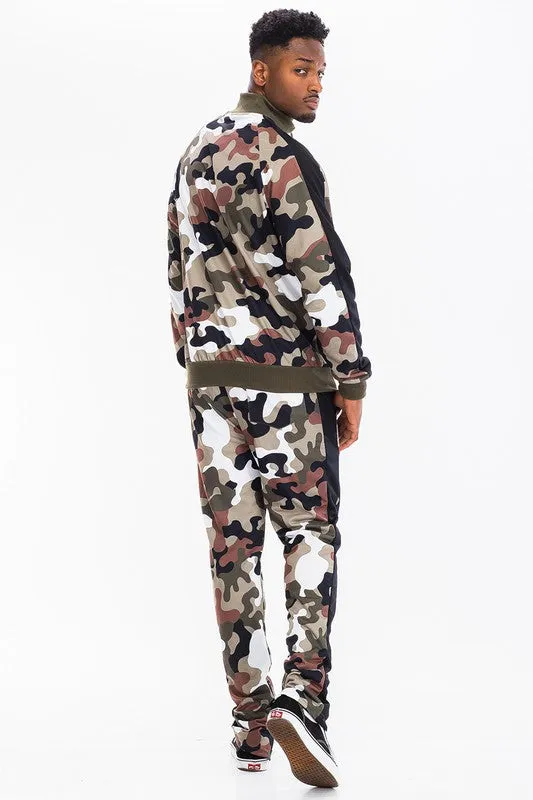 MEN FULL CAMO WITH STRIPE TRACK BOTTOM PANTS