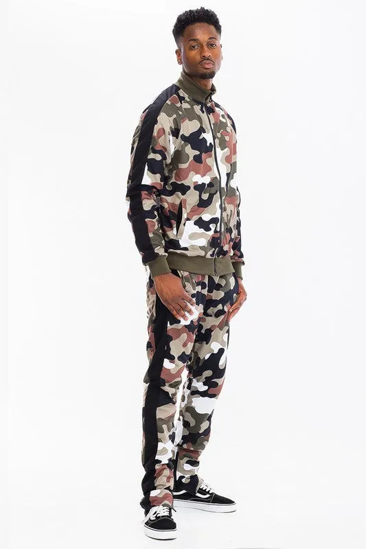 MEN FULL CAMO WITH STRIPE TRACK BOTTOM PANTS