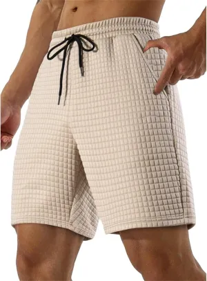 Men's Casual Pants Waffle Elastic Waist Drawstring Workout Running Jogging Summer Beach Sweatpants with Pockets