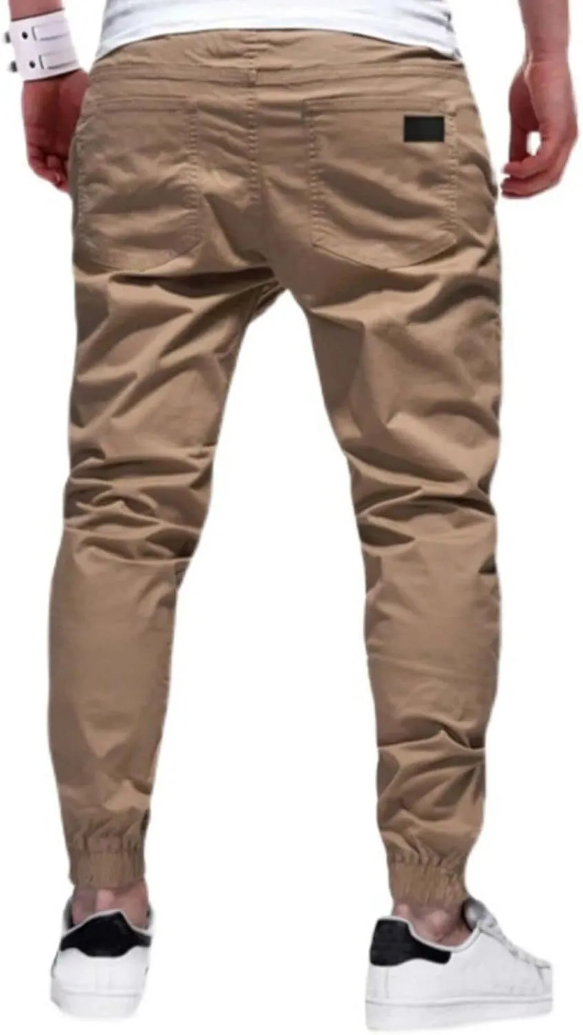 Mens Chino Cargo Pants Hippie Slim Casual Drawstring Sweatpants Outdoor Athletic Fitness Cotton Fashion Trousers