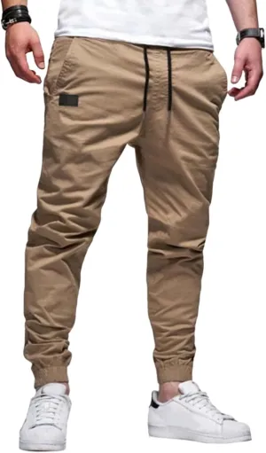 Mens Chino Cargo Pants Hippie Slim Casual Drawstring Sweatpants Outdoor Athletic Fitness Cotton Fashion Trousers