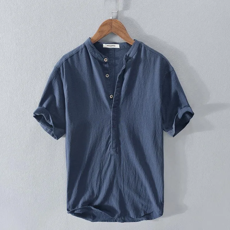Men's Henley Shirt - Short Sleeve - Button Placket - Regular Fit - Casual Wear