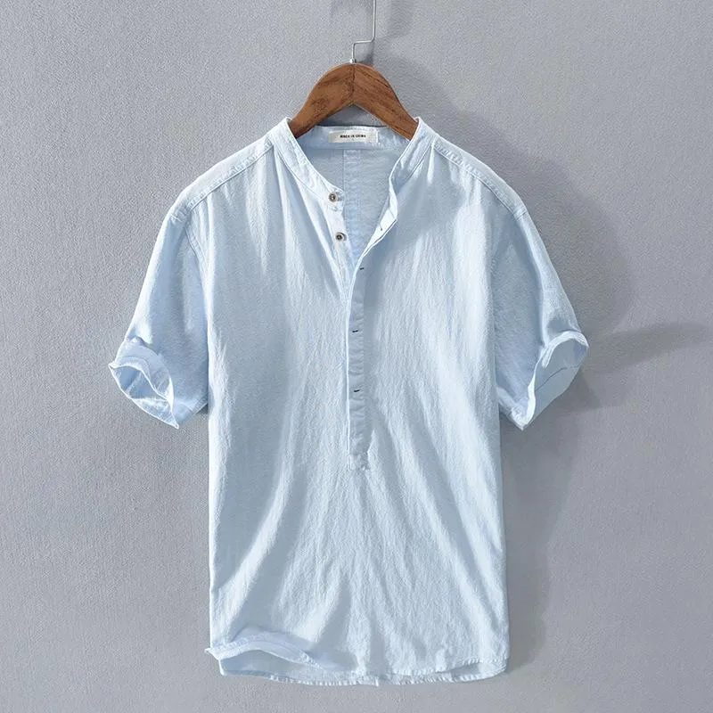 Men's Henley Shirt - Short Sleeve - Button Placket - Regular Fit - Casual Wear