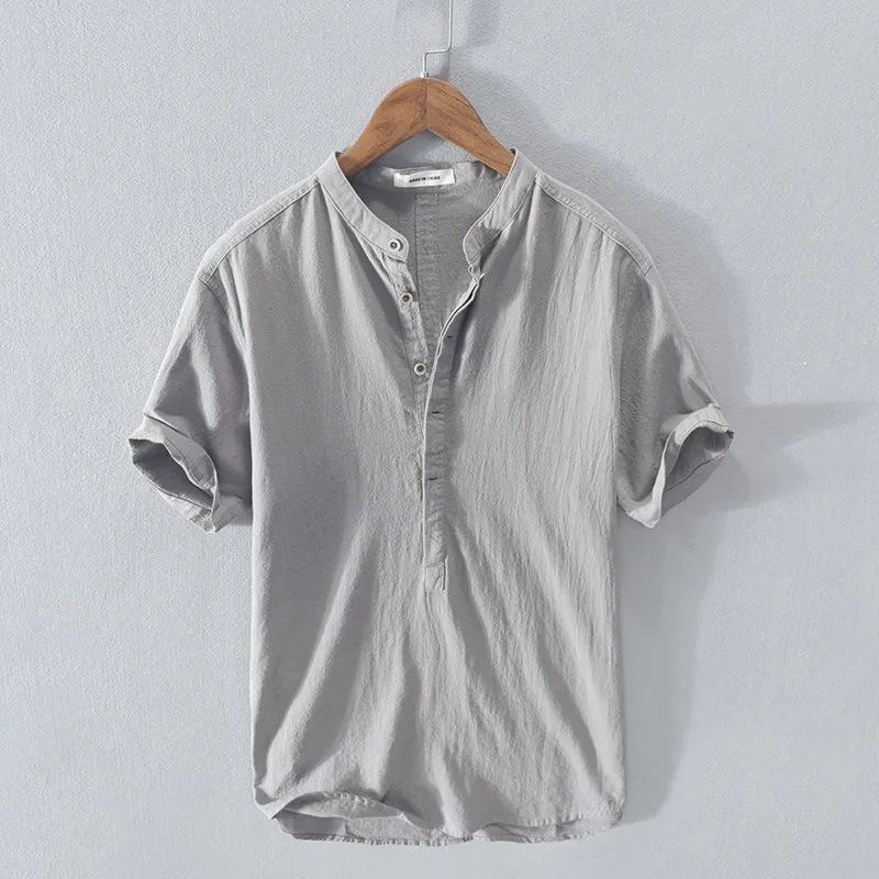 Men's Henley Shirt - Short Sleeve - Button Placket - Regular Fit - Casual Wear