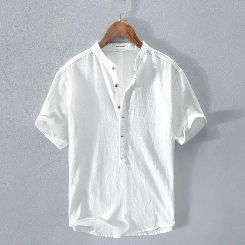 Men's Henley Shirt - Short Sleeve - Button Placket - Regular Fit - Casual Wear
