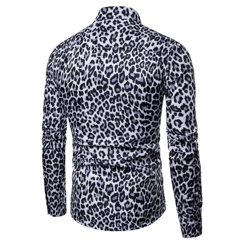 Men's Trend Nightclub Leopard Print Shirt High Quality Long Sleeve Shirt Male Social Casual Party Shirt