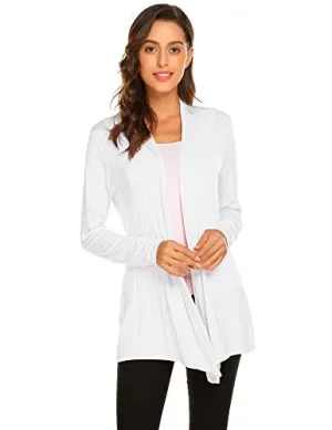 Newchoice Women's Long Open Front Cardigans Casual Long Sleeve Lightweight Cardigan Sweaters All Seasons (White, XL)