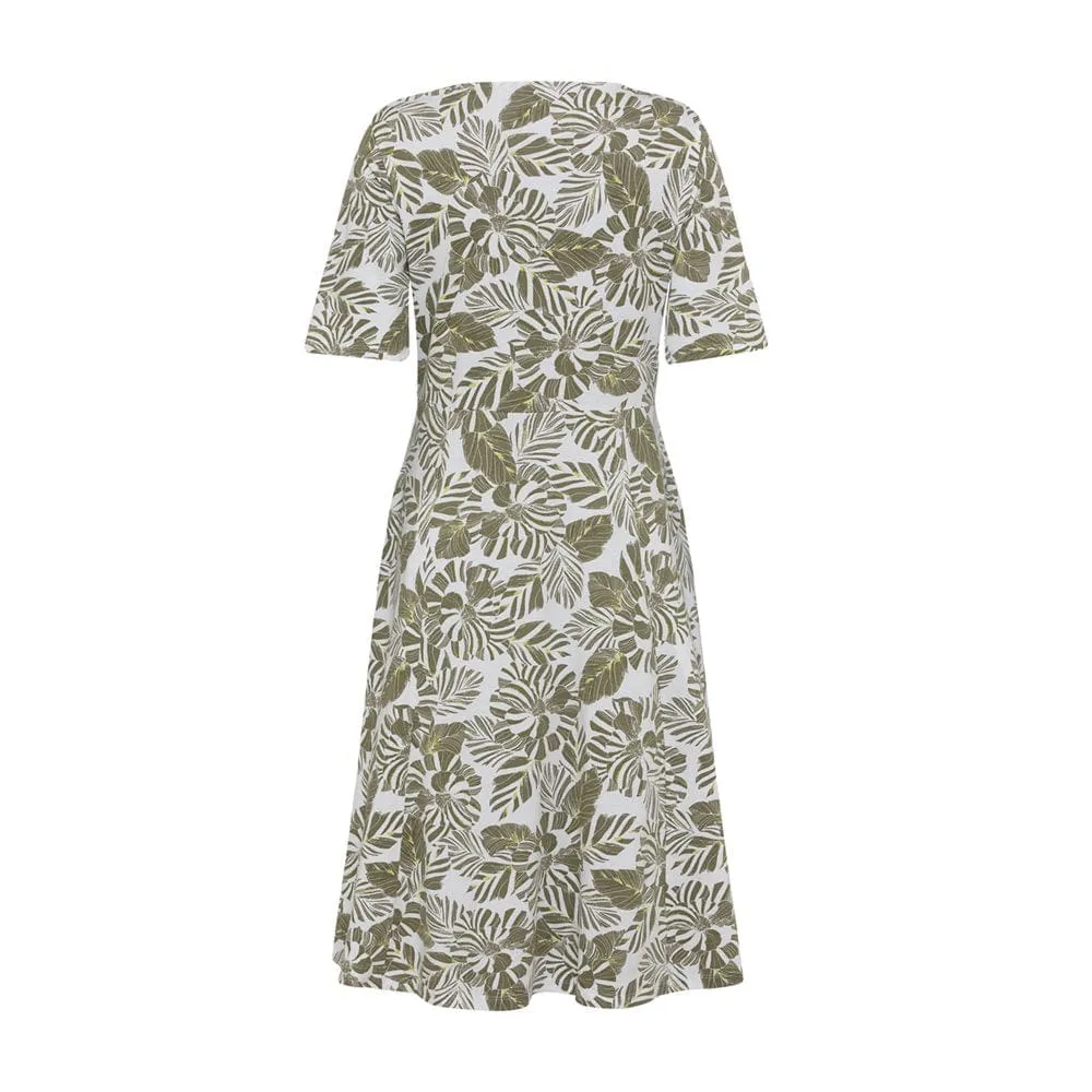 Olsen V Neck Dress With Leaf Print