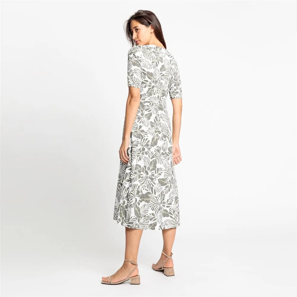Olsen V Neck Dress With Leaf Print