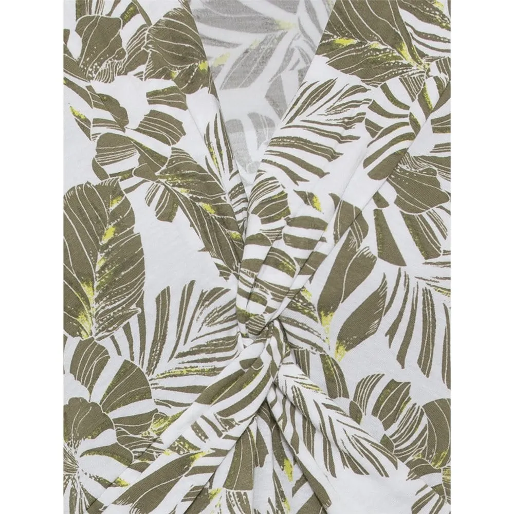 Olsen V Neck Dress With Leaf Print