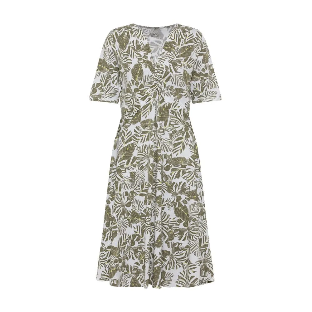 Olsen V Neck Dress With Leaf Print