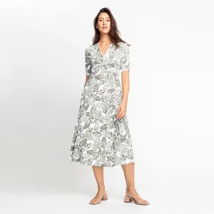 Olsen V Neck Dress With Leaf Print