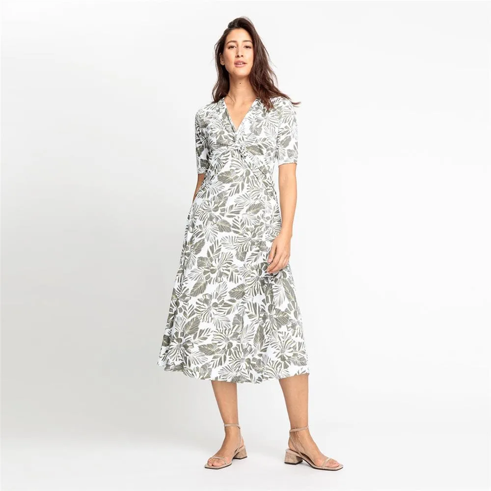 Olsen V Neck Dress With Leaf Print