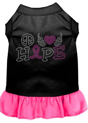 Peace Love Hope Breast Cancer Rhinestone Pet Dress Black With Bright Pink Lg