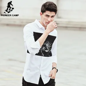 Pioneer Camp Men Shirts brand clothing high quality cotton Casual  Long Sleeve black white Spring Autumn male Dress Shirt 611502