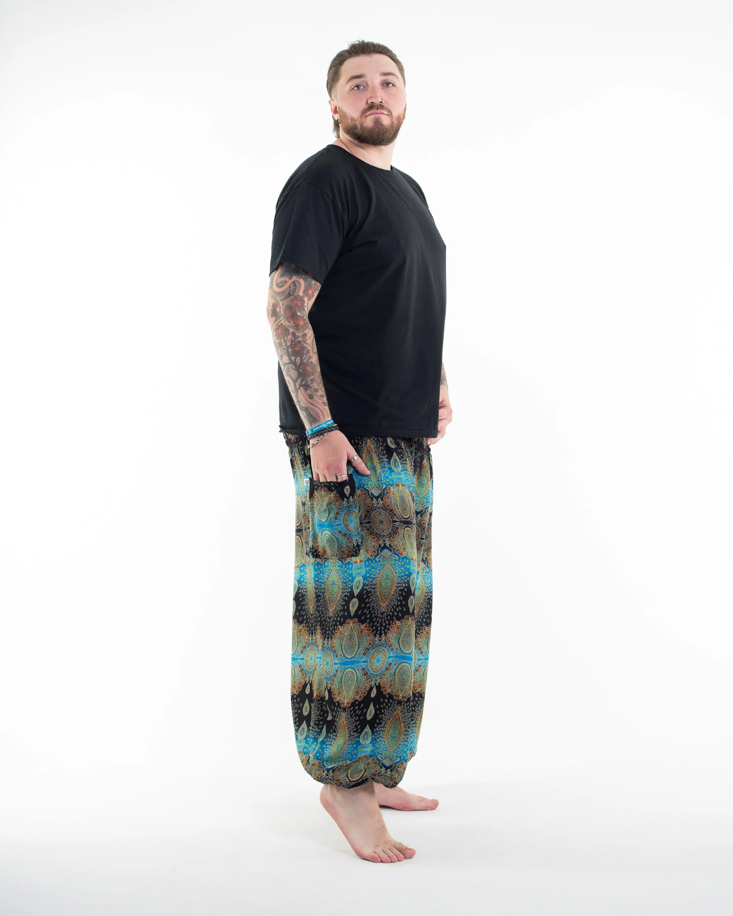 Plus Size Paisley Men's Harem Pants in Turquoise