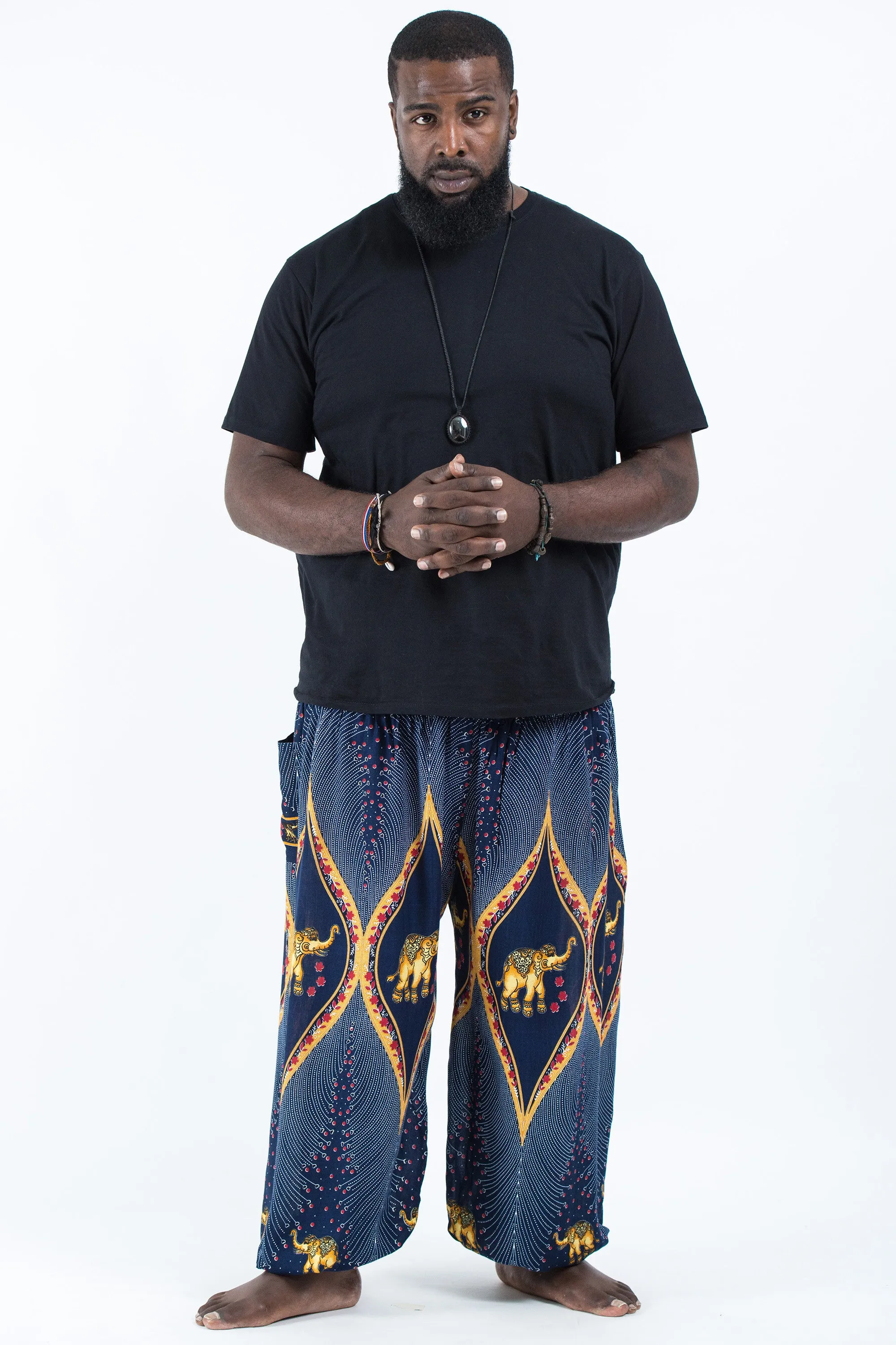 Plus Size Peacock Elephant Men's Elephant Pants in Blue