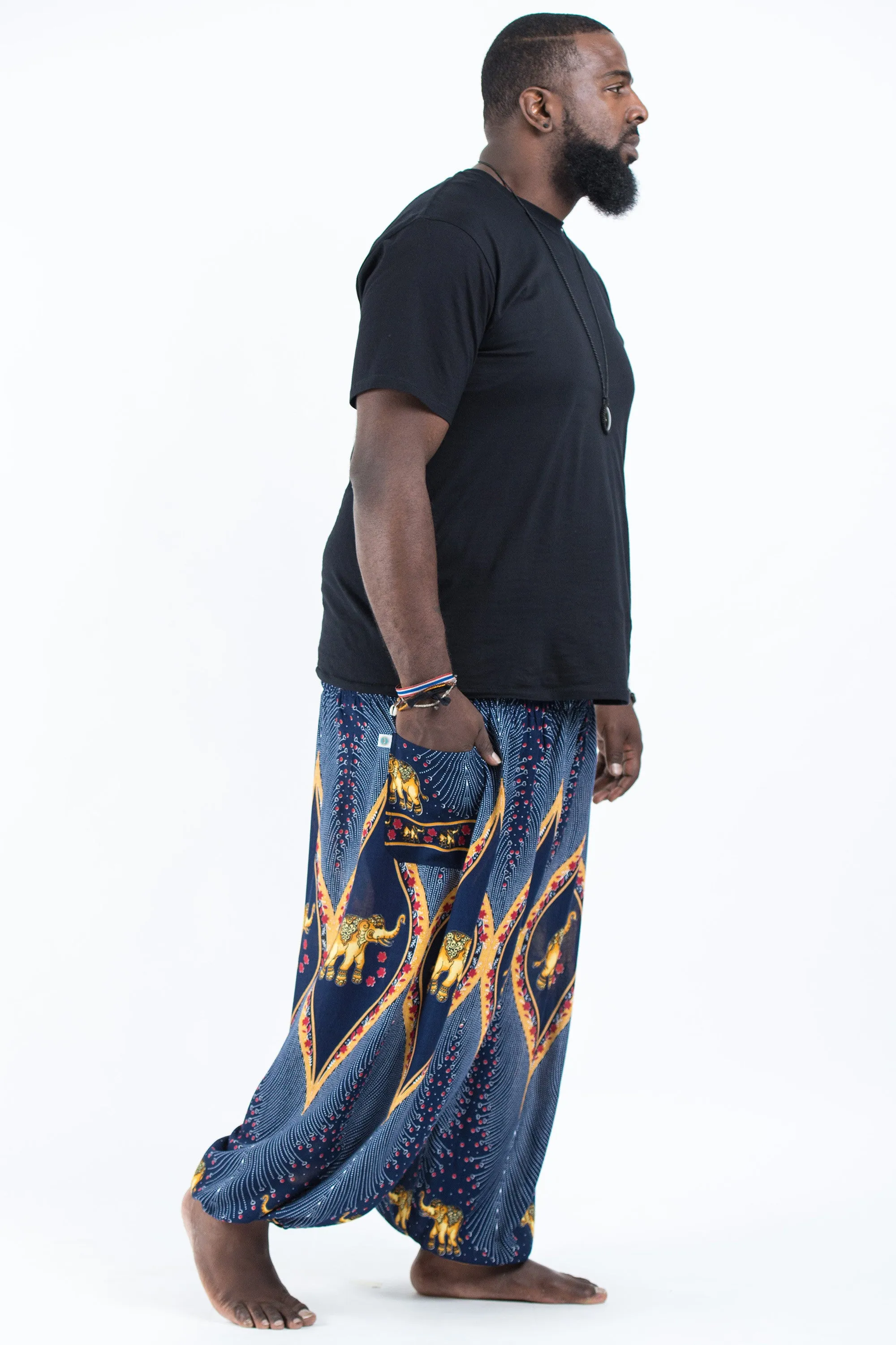 Plus Size Peacock Elephant Men's Elephant Pants in Blue