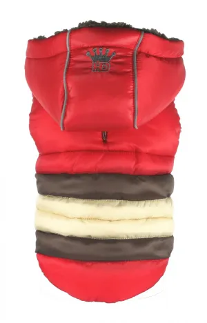 RED MULTI-COLOR SOFT STRIPE PUFFER DOG COAT