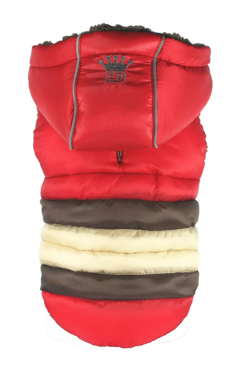 RED MULTI-COLOR SOFT STRIPE PUFFER DOG COAT