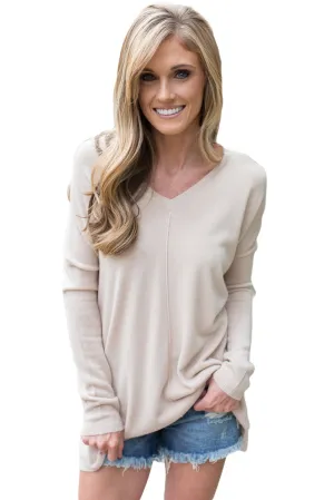 Sexy Apricot Soft V Neck Sweater
