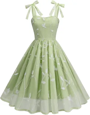Silk Embroidered Dress for Women Summer Bow Tie Spaghetti Strap Tulle Prom Dress Short A line Cocktail Evening Party Dress