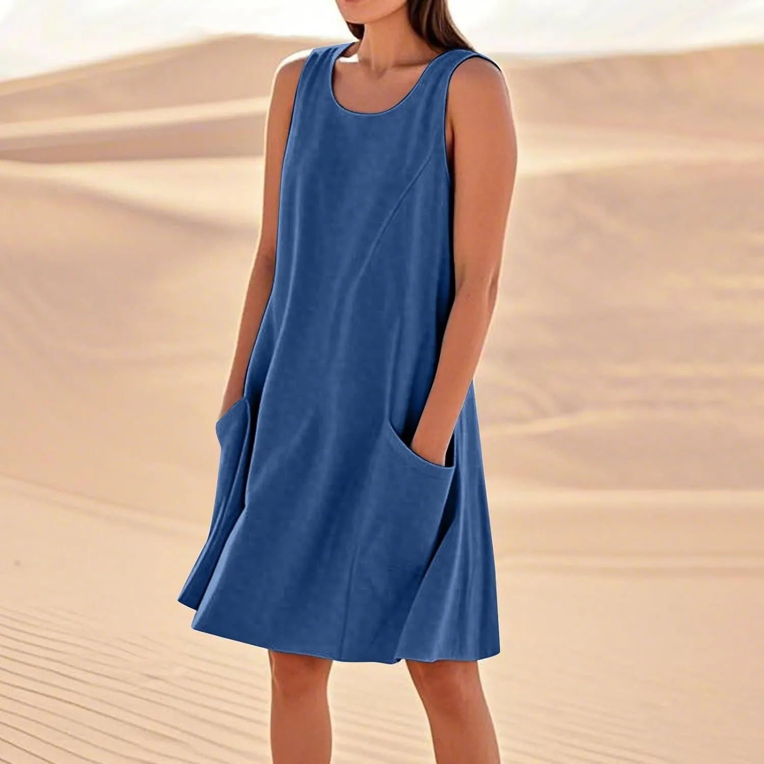 Summer Dresses for Women 2025 Sleeveless Flowy Casual Midi Dress Plus Size Loose Comfy Cotton Linen Dress with Pockets