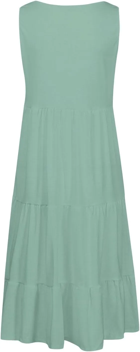 Summer Dresses for Women 2025 Vacation Sleeveless Crewneck Mini Tank Dress Tiered Ruffle Flowy Beach Sundresses