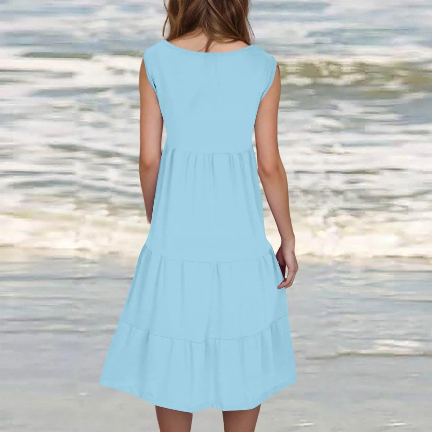 Summer Dresses for Women 2025 Vacation Sleeveless Crewneck Mini Tank Dress Tiered Ruffle Flowy Beach Sundresses