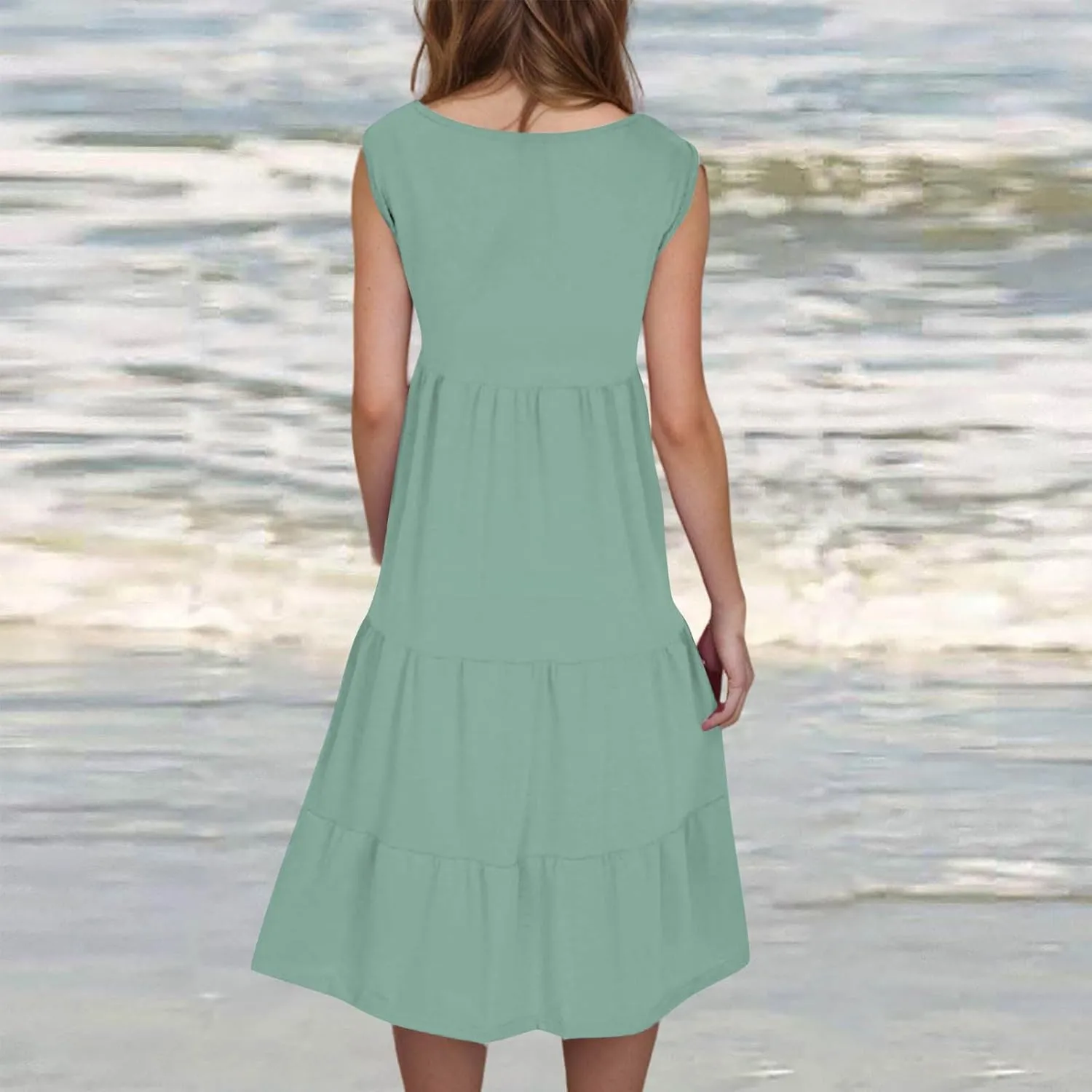 Summer Dresses for Women 2025 Vacation Sleeveless Crewneck Mini Tank Dress Tiered Ruffle Flowy Beach Sundresses