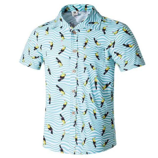 Summer Men Shirt Casual Short Sleeve Men's Shirts Hawaii Male animal