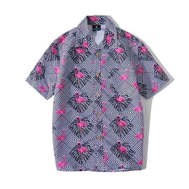 Summer Men Shirt Casual Short Sleeve Men's Shirts Hawaii Male animal