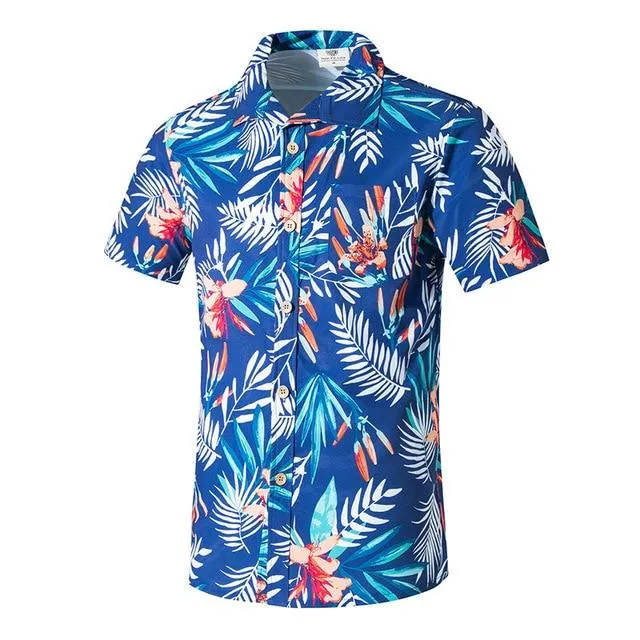 Summer Men Shirt Casual Short Sleeve Men's Shirts Hawaii Male animal