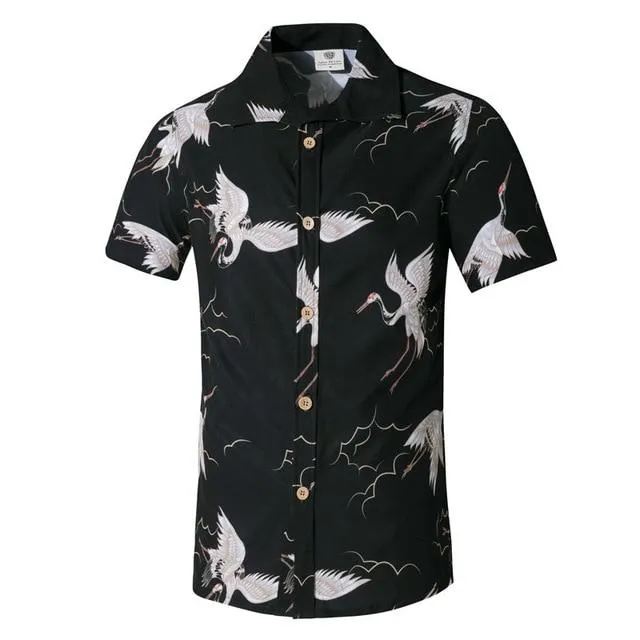 Summer Men Shirt Casual Short Sleeve Men's Shirts Hawaii Male animal
