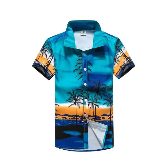 Summer Men Shirt Casual Short Sleeve Men's Shirts Hawaii Male animal