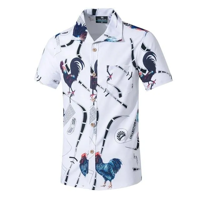 Summer Men Shirt Casual Short Sleeve Men's Shirts Hawaii Male animal