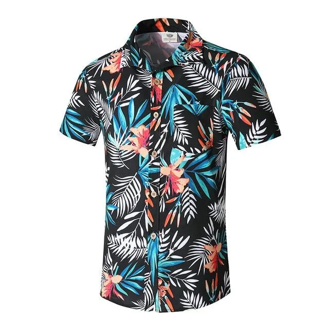 Summer Men Shirt Casual Short Sleeve Men's Shirts Hawaii Male animal