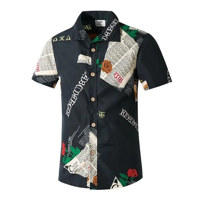 Summer Men Shirt Casual Short Sleeve Men's Shirts Hawaii Male animal