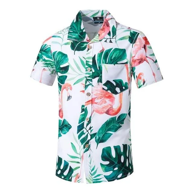 Summer Men Shirt Casual Short Sleeve Men's Shirts Hawaii Male animal
