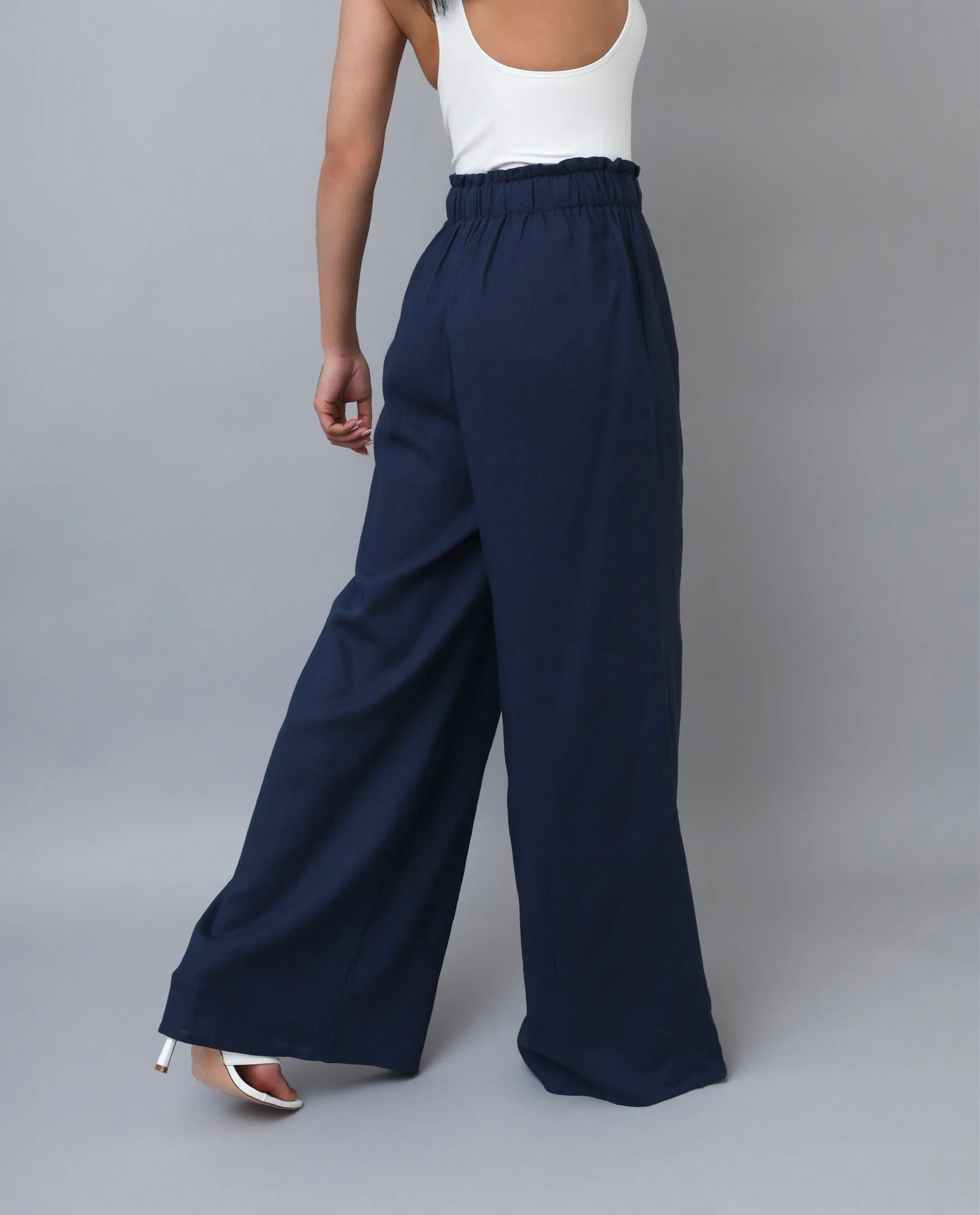 Sunny Days Navy Wide-Leg Linen Pants